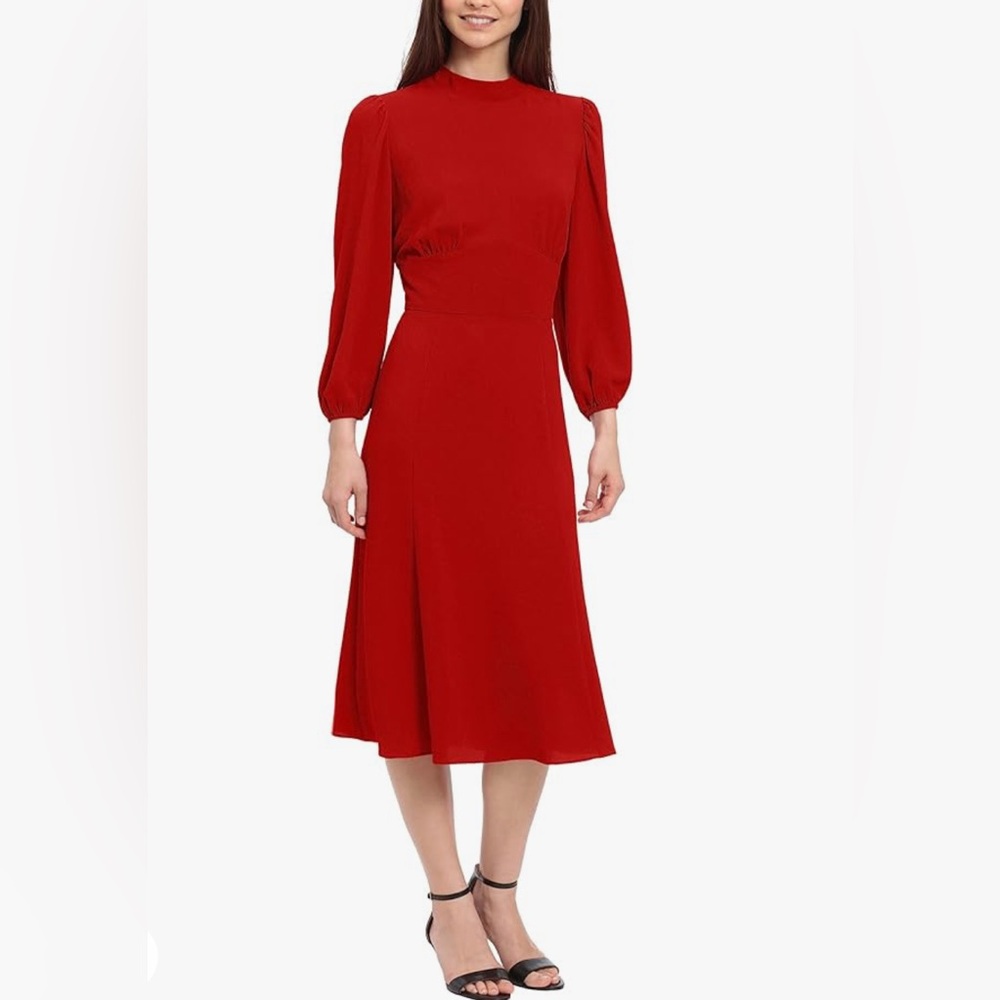 Maggy London Women’s Red Long Sleeve Midi Dress Size 6